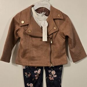 Tahari Kids Tan Jacket 3 Piece Set with Gold Buttons 24m